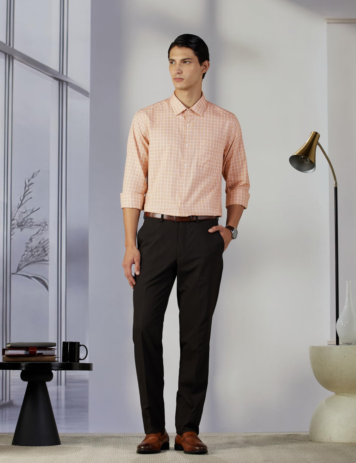 Arrow Men's Solid Slim Fit Shirt (ARAEOSH1975_Brown