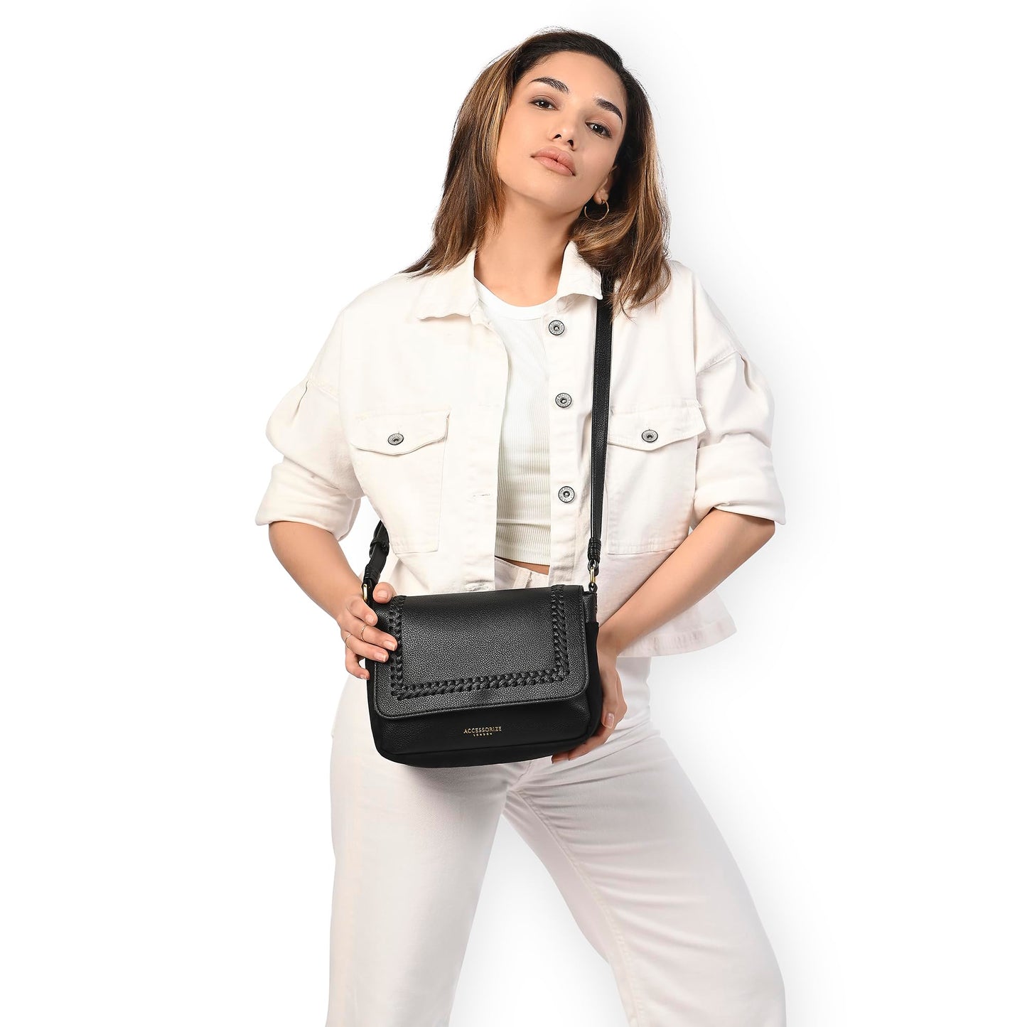 Accessorize London Women's Caffy Black Sling Bag| crossbody sling bag for women stylish|Ladies Adjustable Strap sling bag|Shoulder bag for woman