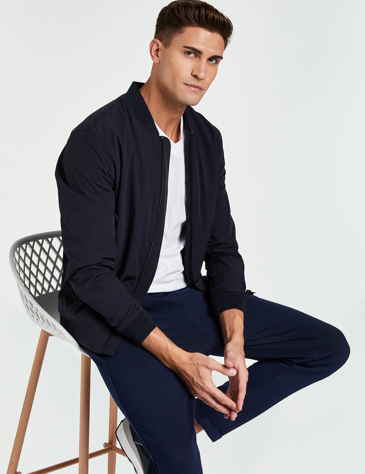 Van Heusen Men Athleisure V-Neck T-Shirt - 100% Combed Cotton - Short Sleeve, Ultra Soft_60035_White_L