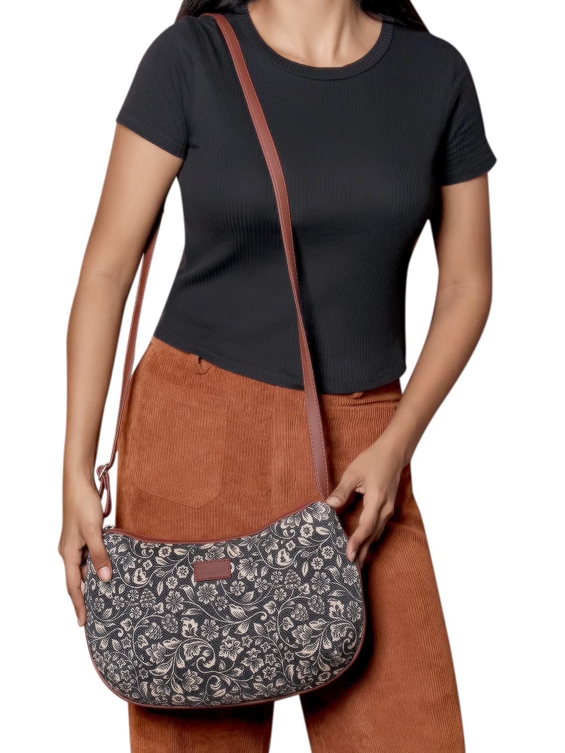 ZOUK 100% PeTA Approved Vegan Leather FloMotif Print Shoulder Bag for Women