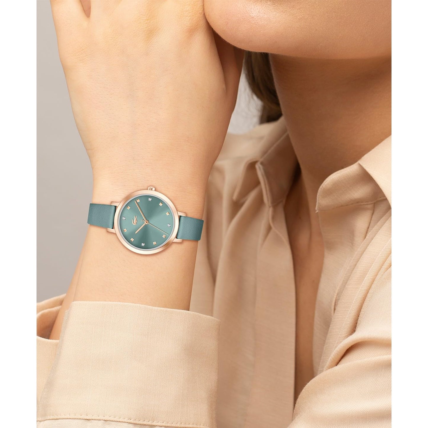 Lacoste Riga Qtz Basic Green Round Dial Women's Watch|Leather Material|Multi Color Band - 2001367