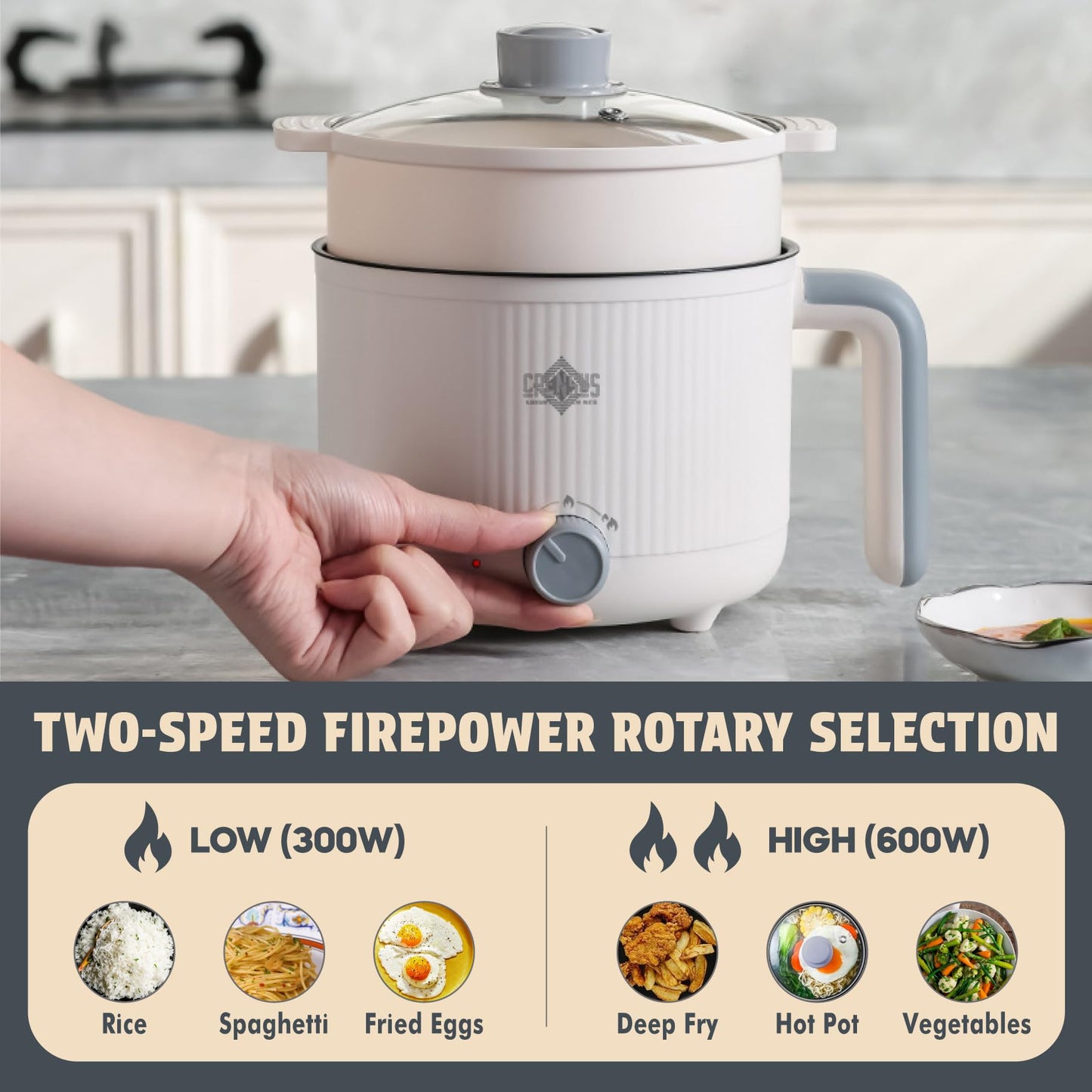 CPENSUS Mini multipurpose electric kettle with steamer 1.2 Liters inner pot Non-stick hotpot cooker for cooking hot water rice idli momos tea 600W Portable Travel