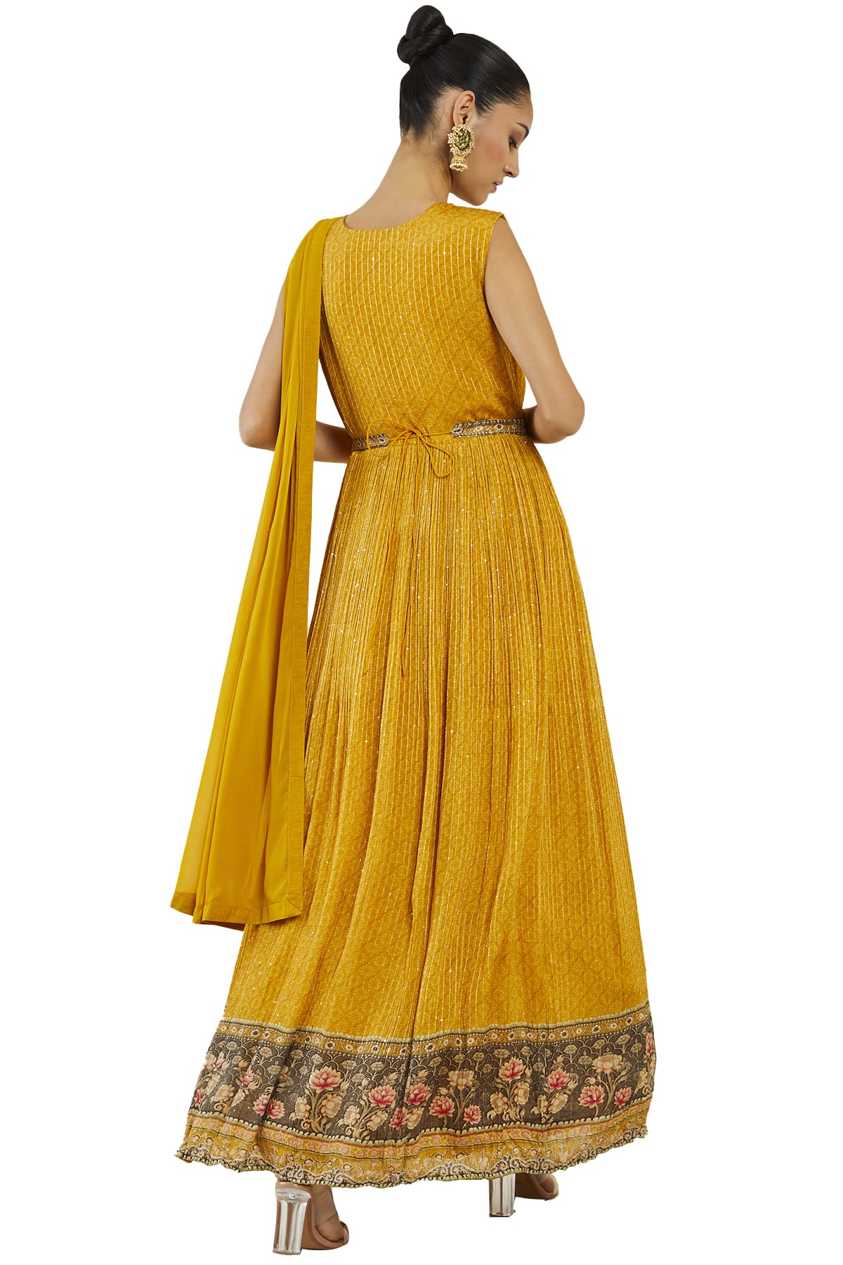 Soch Women Yellow Georgette Embroidered Gown (Yellow_XL)