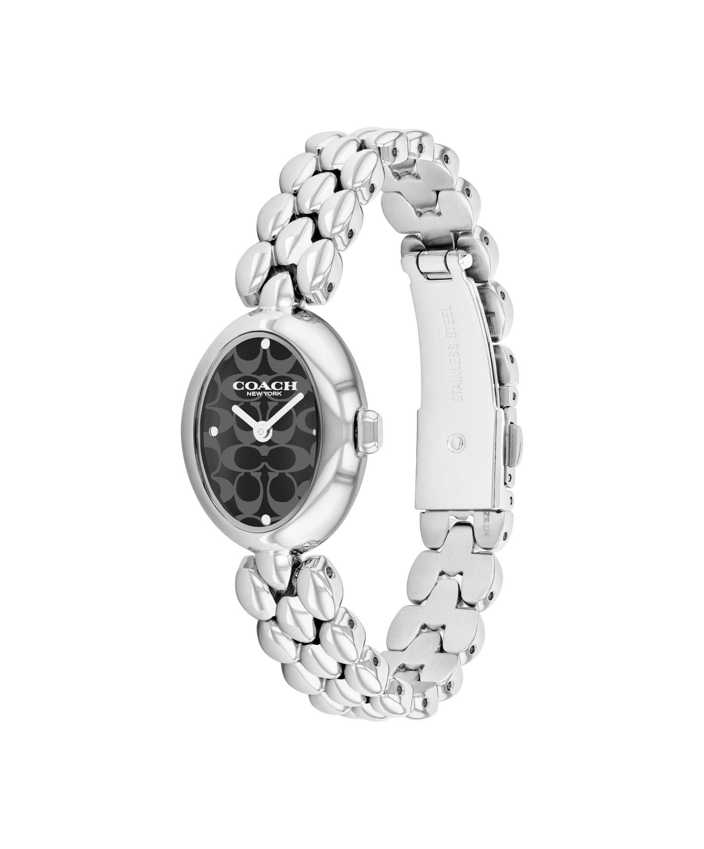 Coach Sammy Qtz Basic Black Oval Dial Women's Watch|Stainless Steel Material|Silver Color Band - 14504420