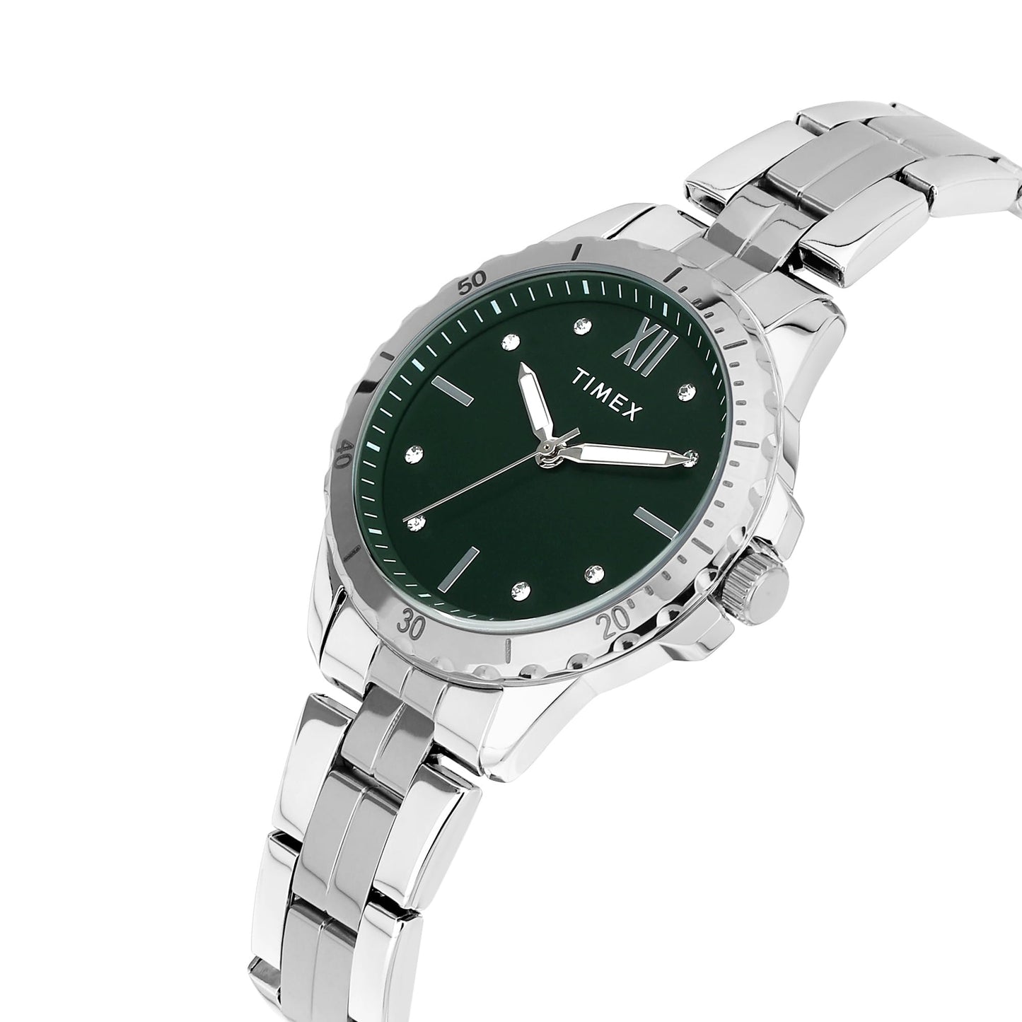 TIMEX Analog Watch for Women with Green Dial & Silver Stainless Steel Bracelet Band - Water Resistant Women's Wrist Watches -TWEL232SMU03