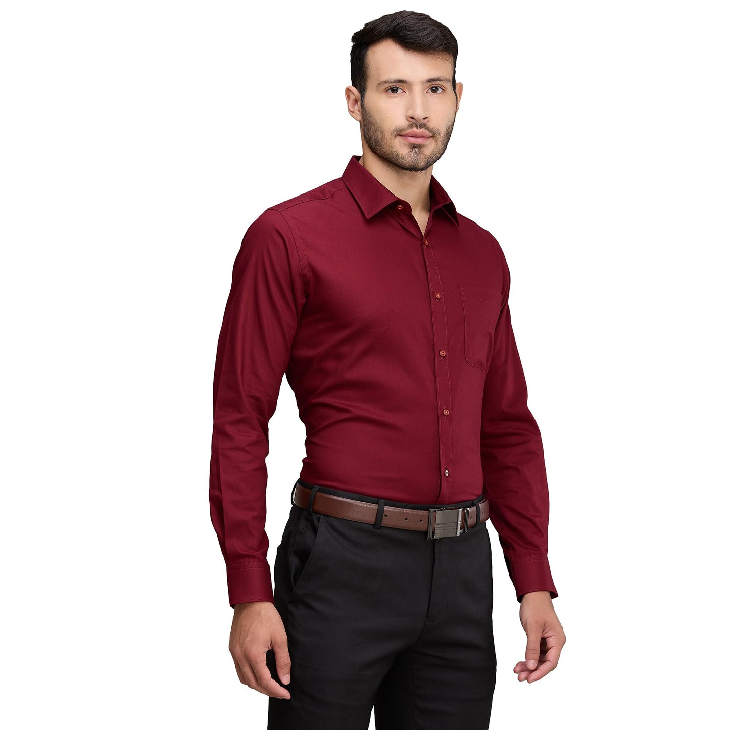 Raymond Men's Slim Fit Solid Pattern Pure Cotton Full Sleeve Semi Cut Away Collar Formal Shirt (Size: 42)-RMSX12982-R7 Dark Red