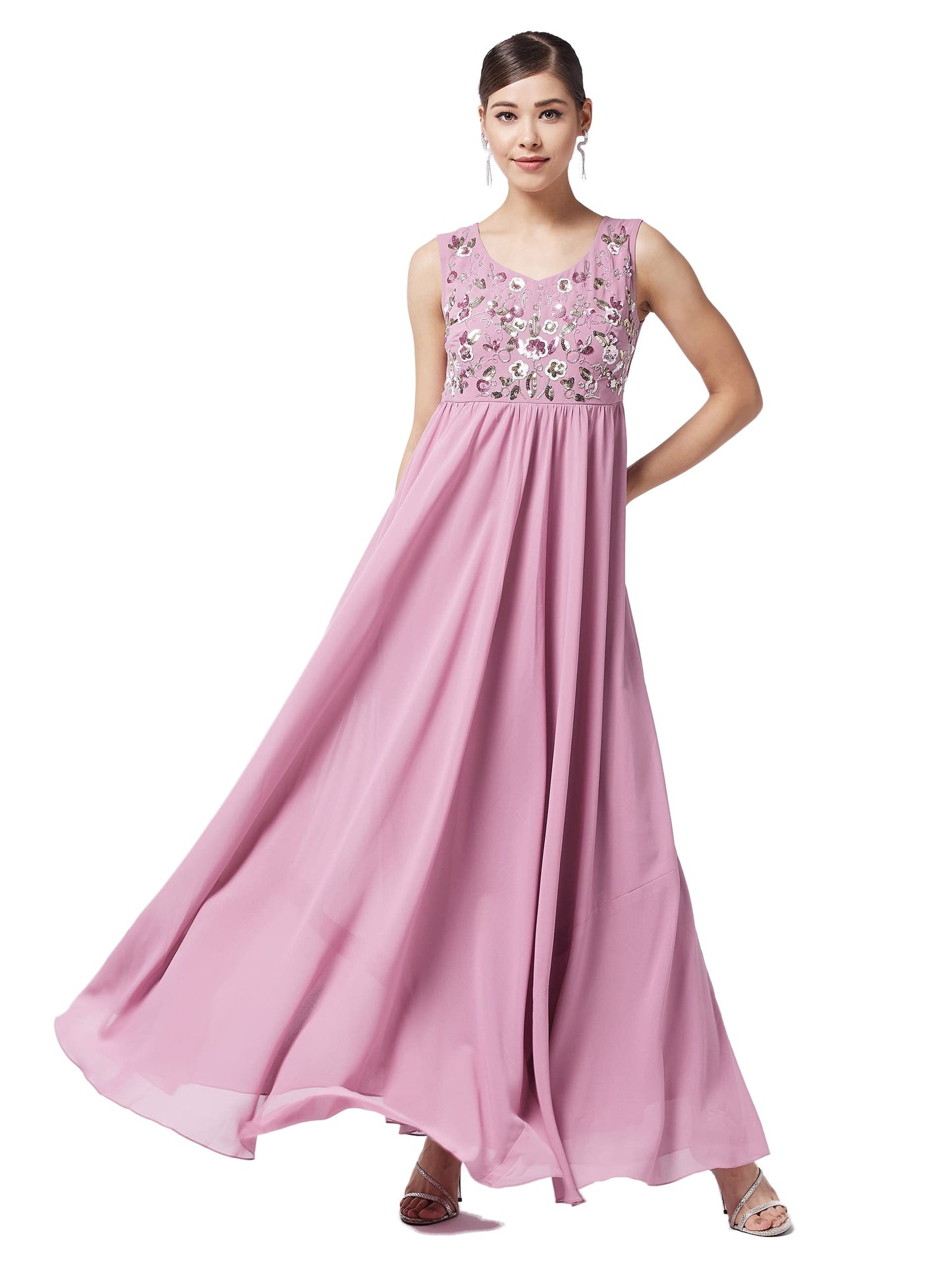 Miss Chase Women's Dusty Lavender Round Neck Sleeveless Solid Embroidered Maxi Dress (MCAW21D06-42-196-04, Dusty Lavender, M)