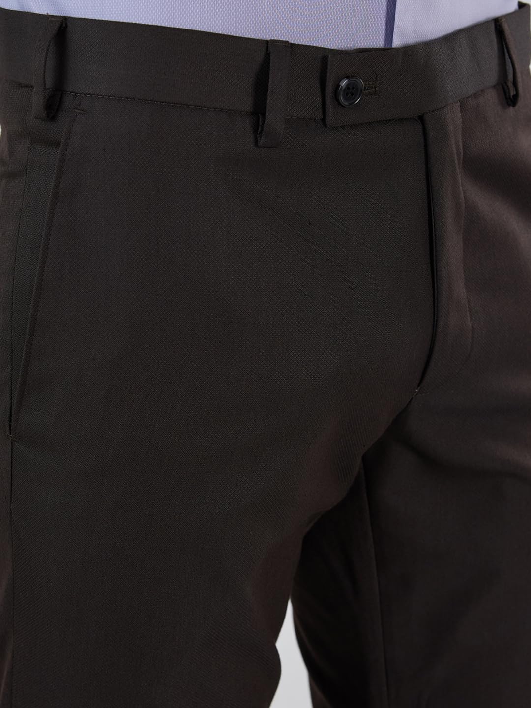 Park Avenue Men Slim Fit Structure Pattern Poly Viscose Blend Flat Front Formal Trouser Dark Brown