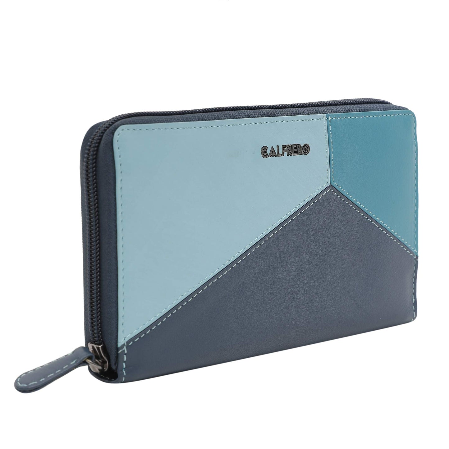 Women's Genuine Leather wallet-Long Purse Wallet with Multiple Card Slots, Zip Pocket and Note Compartment (Blue-Multi)