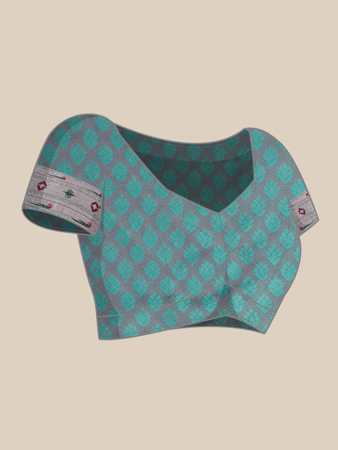 AMIRAT Women's Paithani Pure silk saree With Woven Silver Zari And Emboss Blouse Piece (Teal)