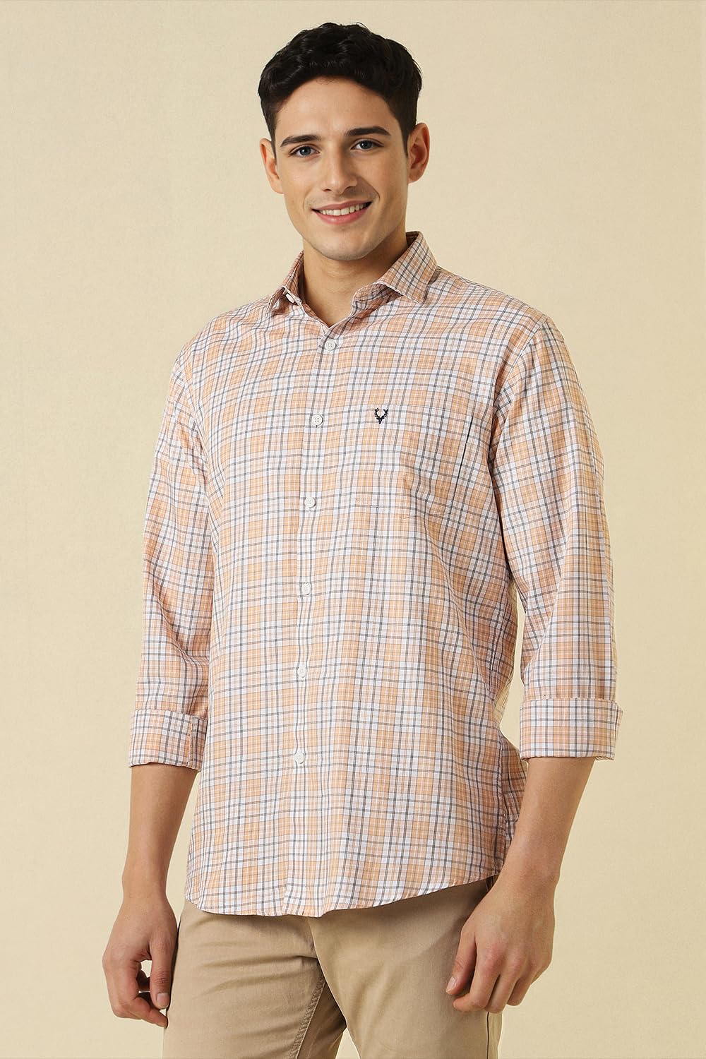 Allen Solly Men's Checkered Slim Fit Shirt (ASSFQSPPX06681_Peach