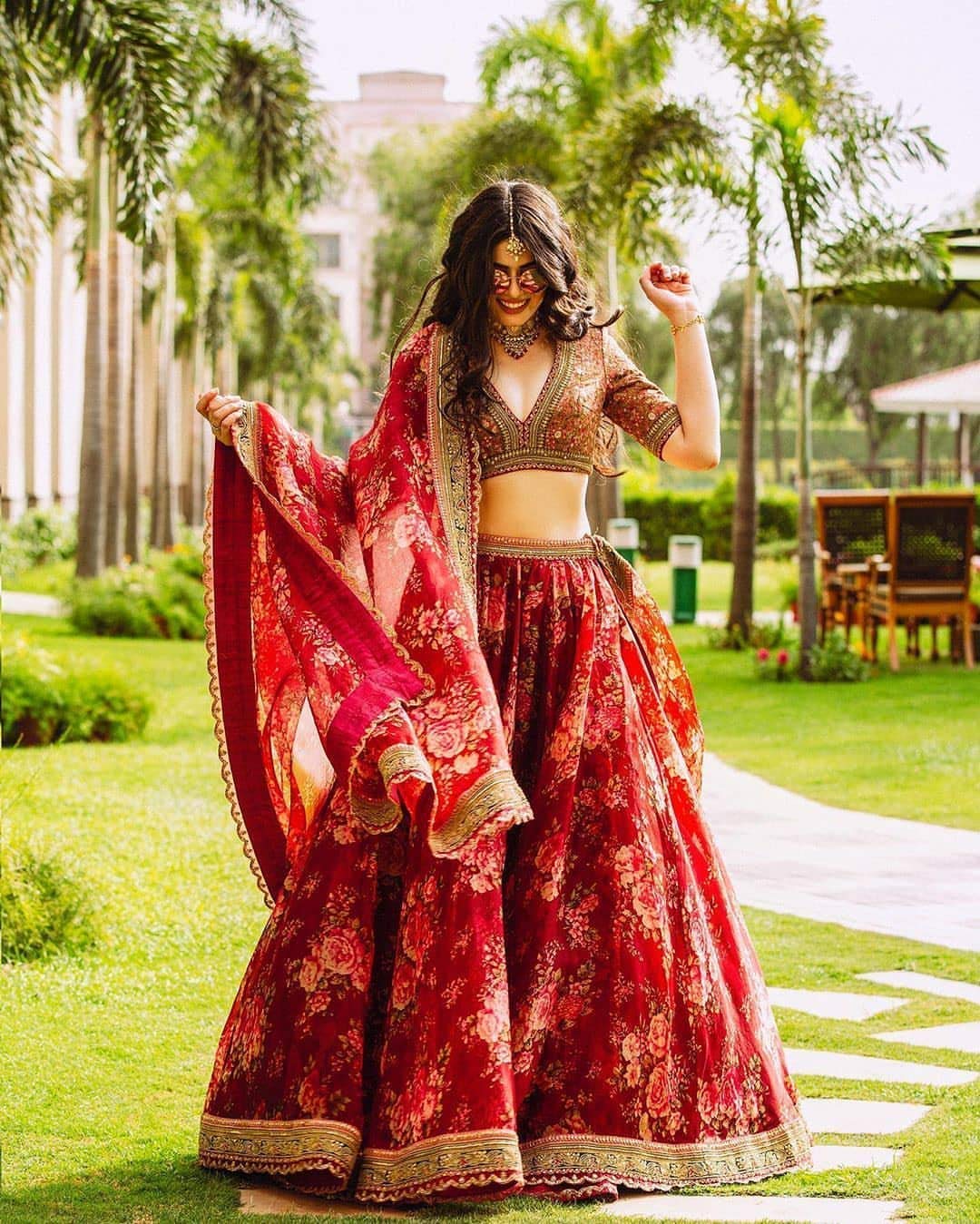 Zeel Clothing Maroon Floral Organza Semi-Stitched Lehenga Choli for Women (7064-Wedding-New-Bridal-Heavy-Lehenga_Free Size; Maroon)
