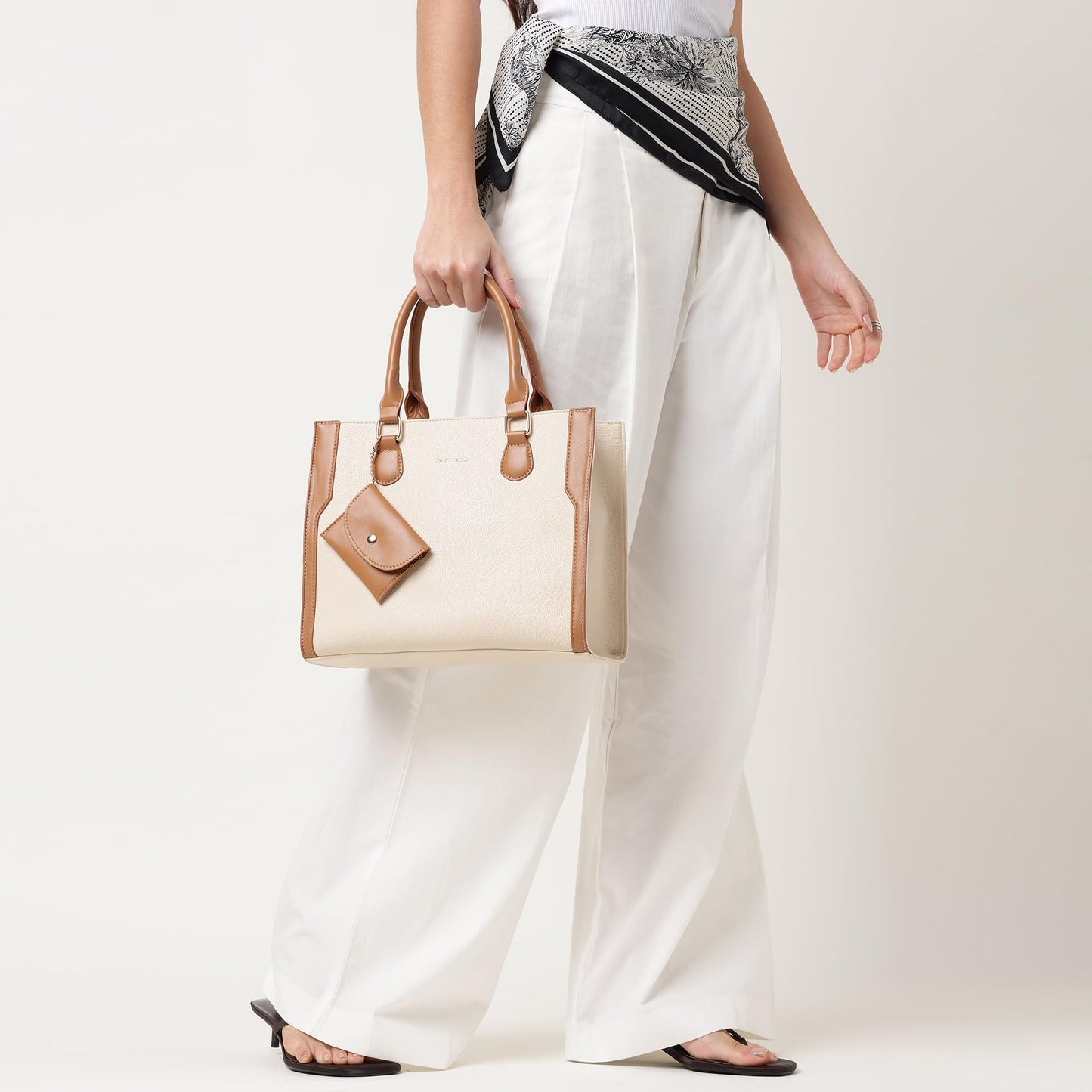Fastrack Ivory Edge Satchel | Faux-Leather Women's Handbag | Dual Carry with Detachable Strap | Structured Tote with Envelope Charm