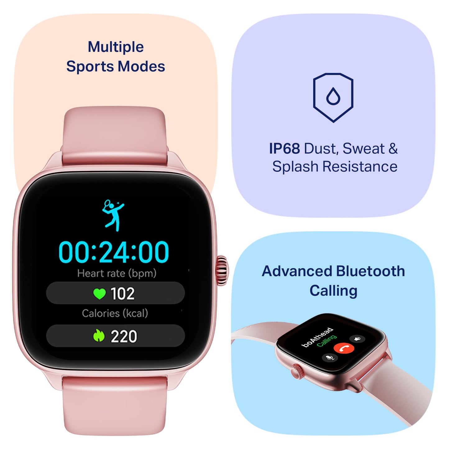 Boat Storm Verge, 1.72" (4.4 cm) Unisex Design, AuraVue Display with 20% Higher Brightness, Premium Metal Body, 80+ Sports Mode, Bluetooth Calling, Smart Watch for Men & Women (Cherry Blossom)