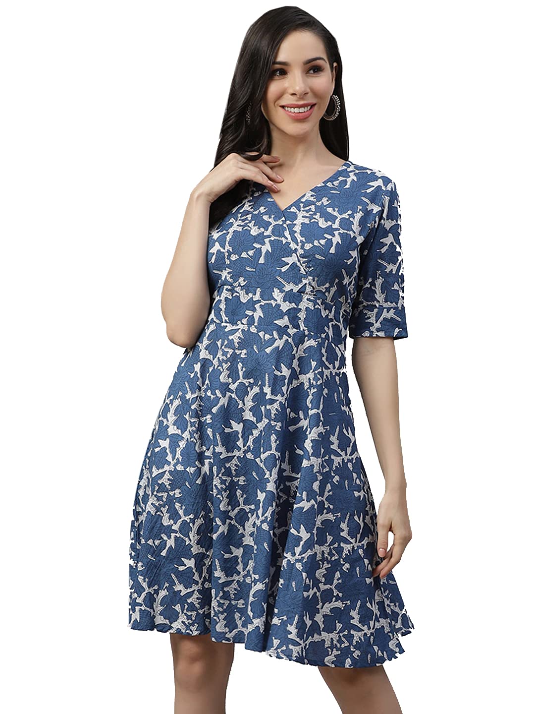 Divena Women's Cotton Fit and Flare Knee-Length Dress (Model_Number#1.Value_Blue