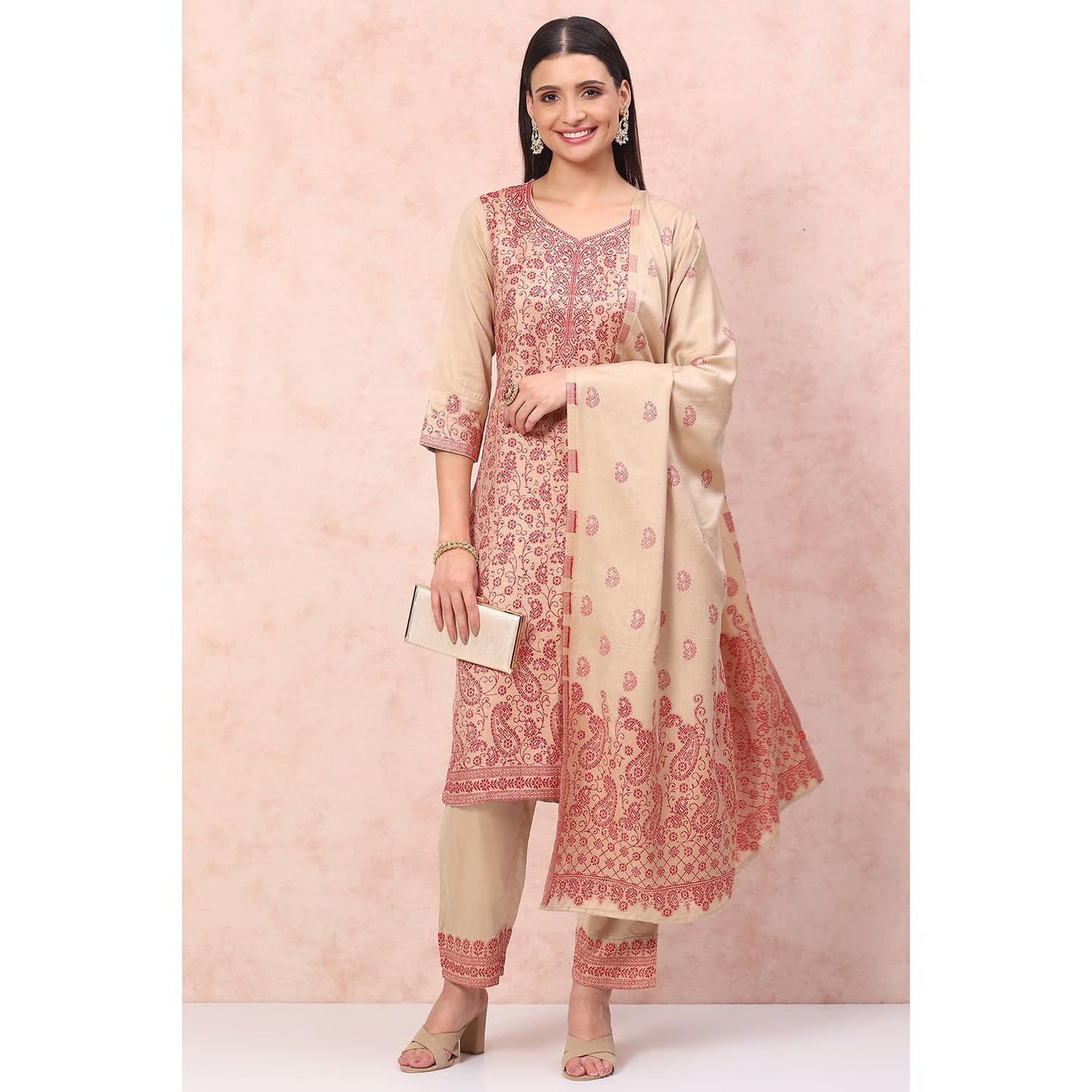 Rangriti Women Polyester Blend Yarndyed Suit Set (RSKWINTERW17230_Brown_S)