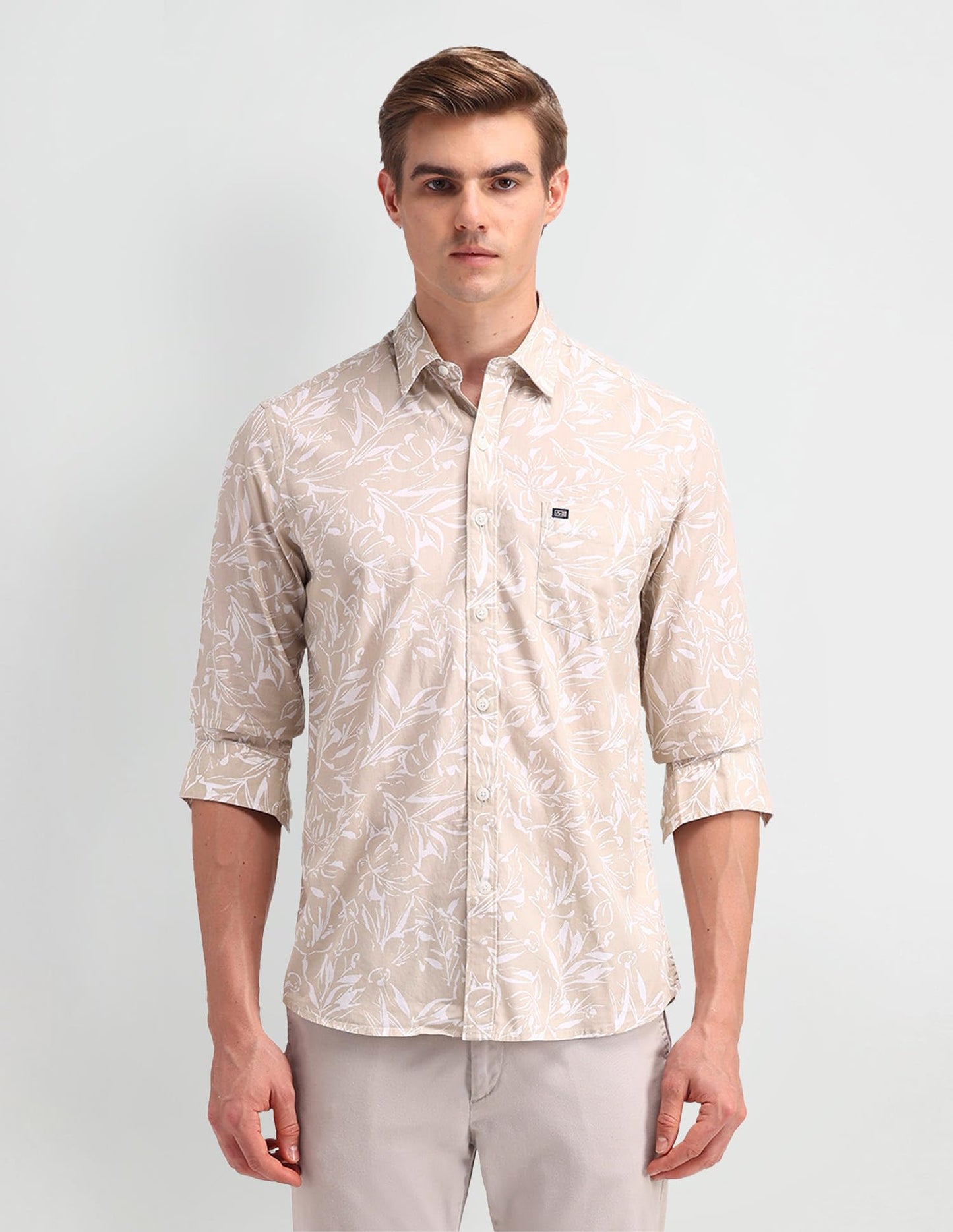 Arrow Men's Printed Full Sleeve Slim Fit Point Collar Cotton Casual Shirt