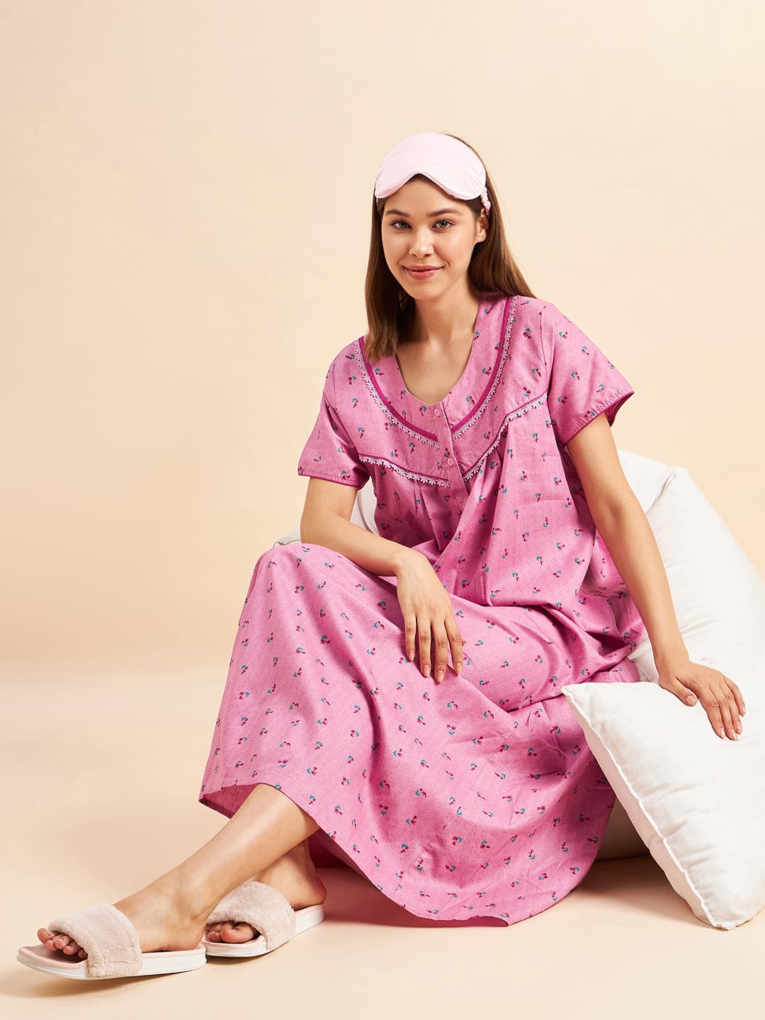 Sweet Dreams Women's Cotton Maxi Classic Nightgown (OCW-2989_Rose_L)