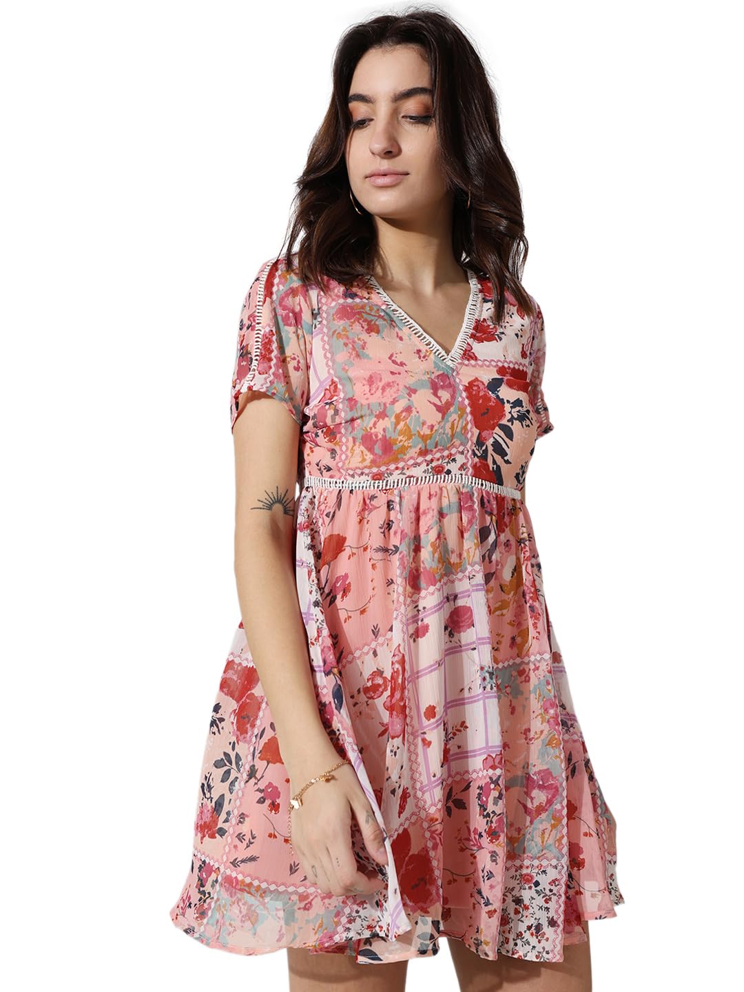 ONLY Women Printed Polyester Above Knee Pink A-line Dress