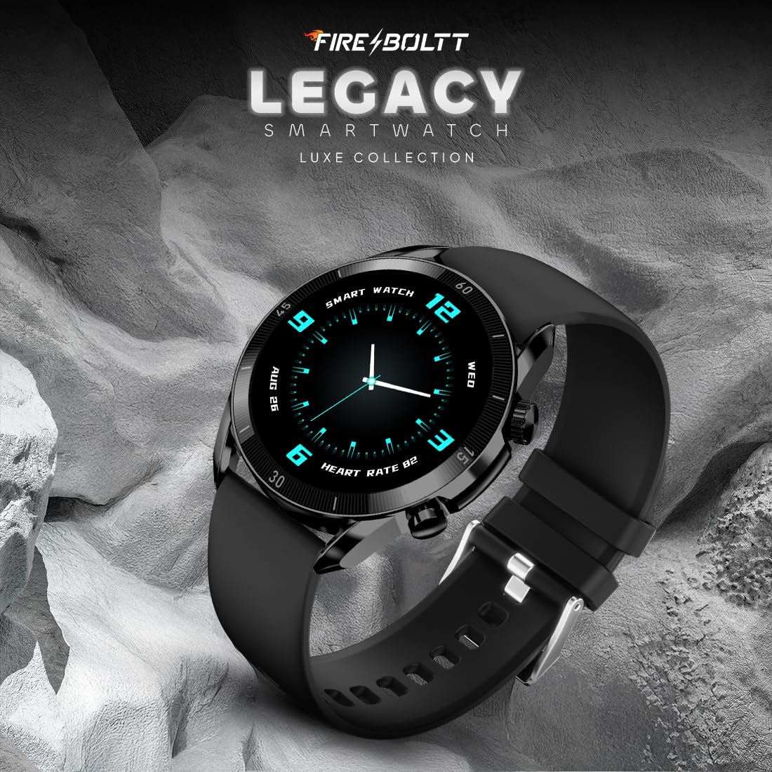 Fire-Boltt Legacy Luxury Smartwatch | 1.43" AMOLED Display with Always On | Bluetooth Calling & Voice Assistant | Wireless Charging | Health & Fitness Tracker with 110+ Sports Modes (Black Silicone)