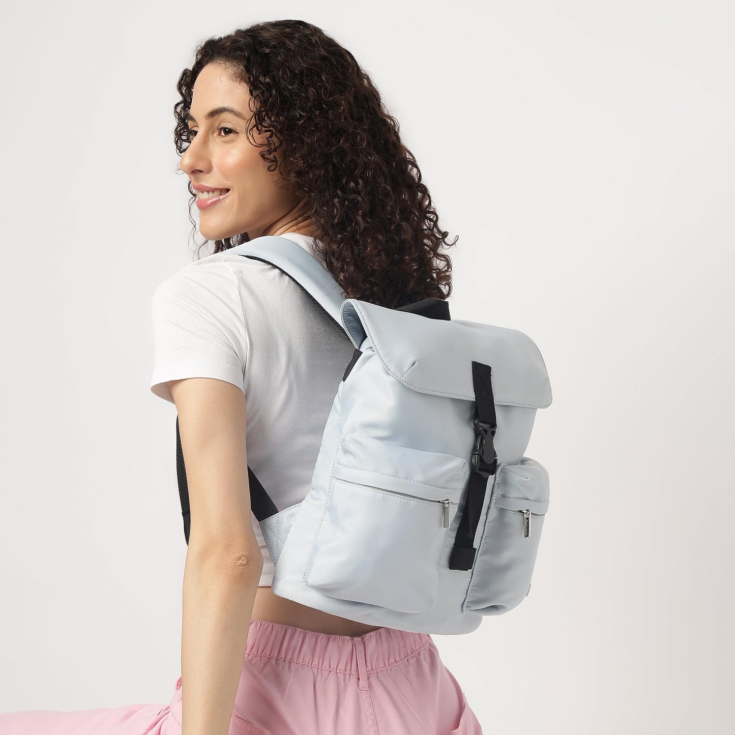 Fastrack Nylon Backpack for Women | Stylish College & Travel Bag with Buckle Closure | 2 Front Zipper Pockets | Lightweight & Durable Casual Backpack