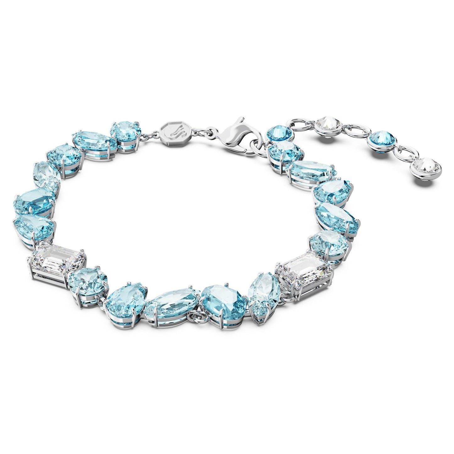 Swarovski Gema bracelet, Mixed cuts, Blue, Rhodium plated