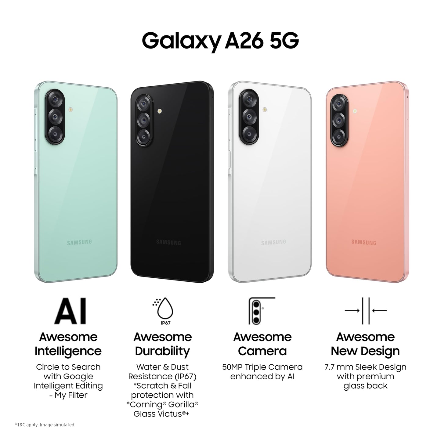 Samsung Galaxy A26 5G (Awesome Peach, 8GB, 128GB) | Awesome Intelligence: Circle to Search, Intelligent Editing | Awesome 50MP Triple Camera | IP67