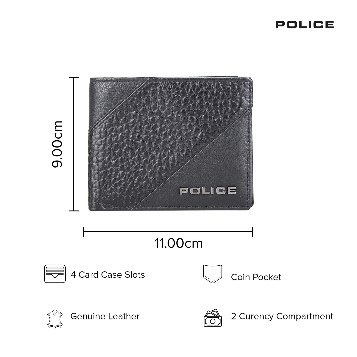 Police Jumbo Men's Slim Wallet | Leather Purse with 8 Card Slot, 2 Currency Compartment, 2 Slip-in Pockets -Black | Premium Design with Lagendary Style