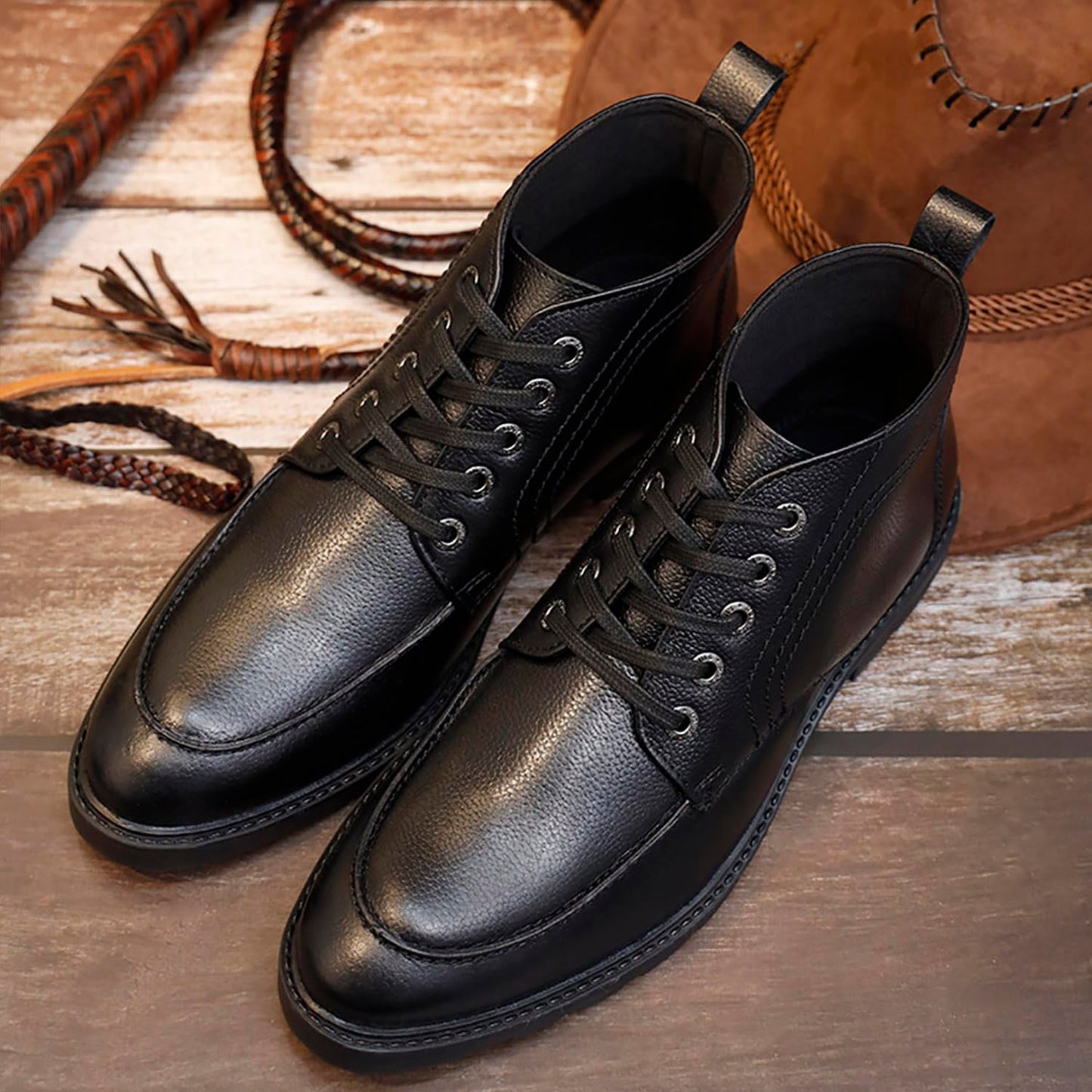 LOUIS STITCH Chukka Boot for Men | Handcrafted | High Ankle Leather Boots | Hiking and Biking Boot | Lace Up Style Mens Formal Boot Size-UK09 Black (BT-WBNDCKVS)