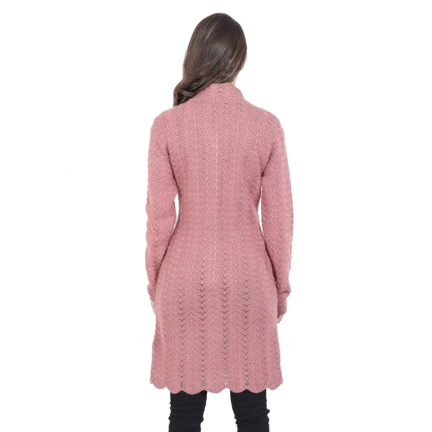 HAUTEMODA Womens Woollen Round Neck Embroidered Cardigan With Pockets (Pink_XXL)