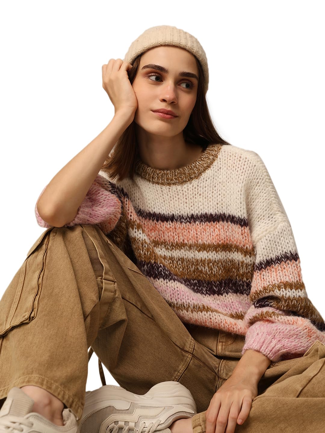 ONLY Women's Regular Fit Multicolor Sweater