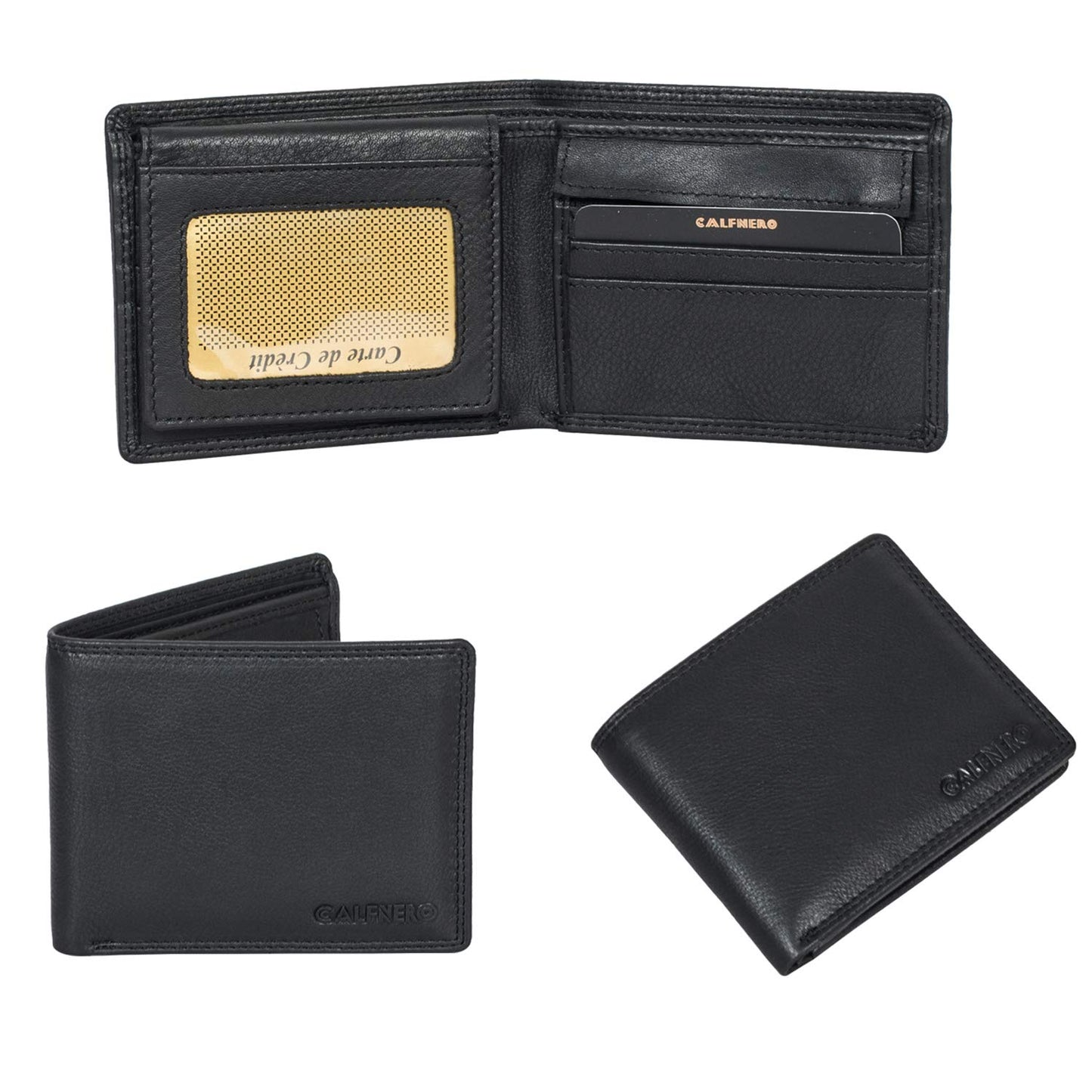 Calfnero Men's Genuine Leather RFID Wallet | Bi-Fold Wallet with Flip-Up ID Window, Multiple Card Slots & Cash Compartments | Premium Leather Wallet for Men