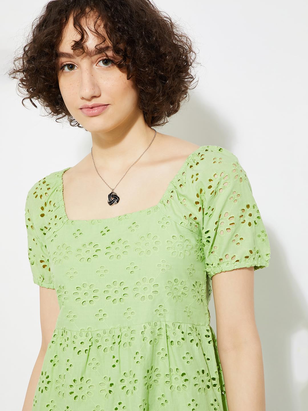 Max URB_N Women Schiffli Tiered Dress (Sage_XS)