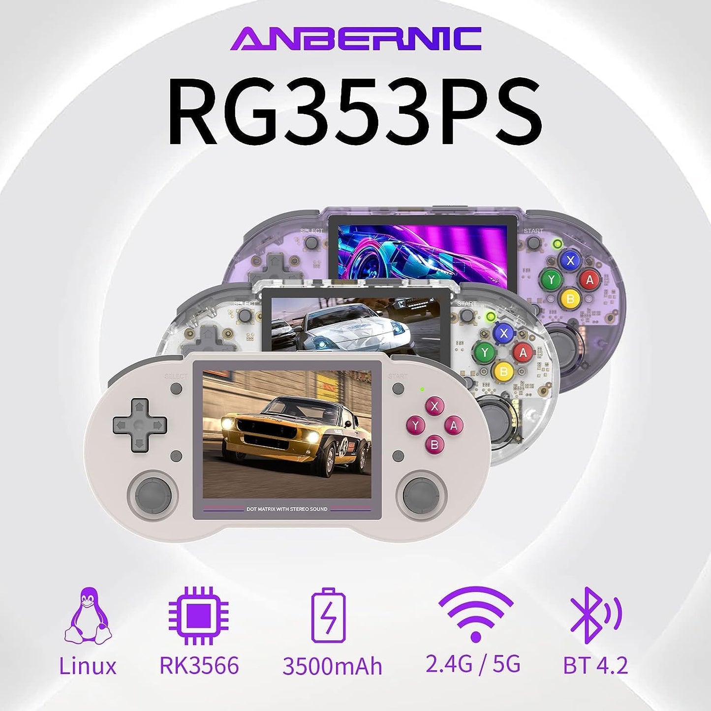 New World RG353PS Retro Handheld Game Console , Single Linux System 3.5 Inch IPS Screen 128G TF Card Preinstalled 4500 Games + P S P Games