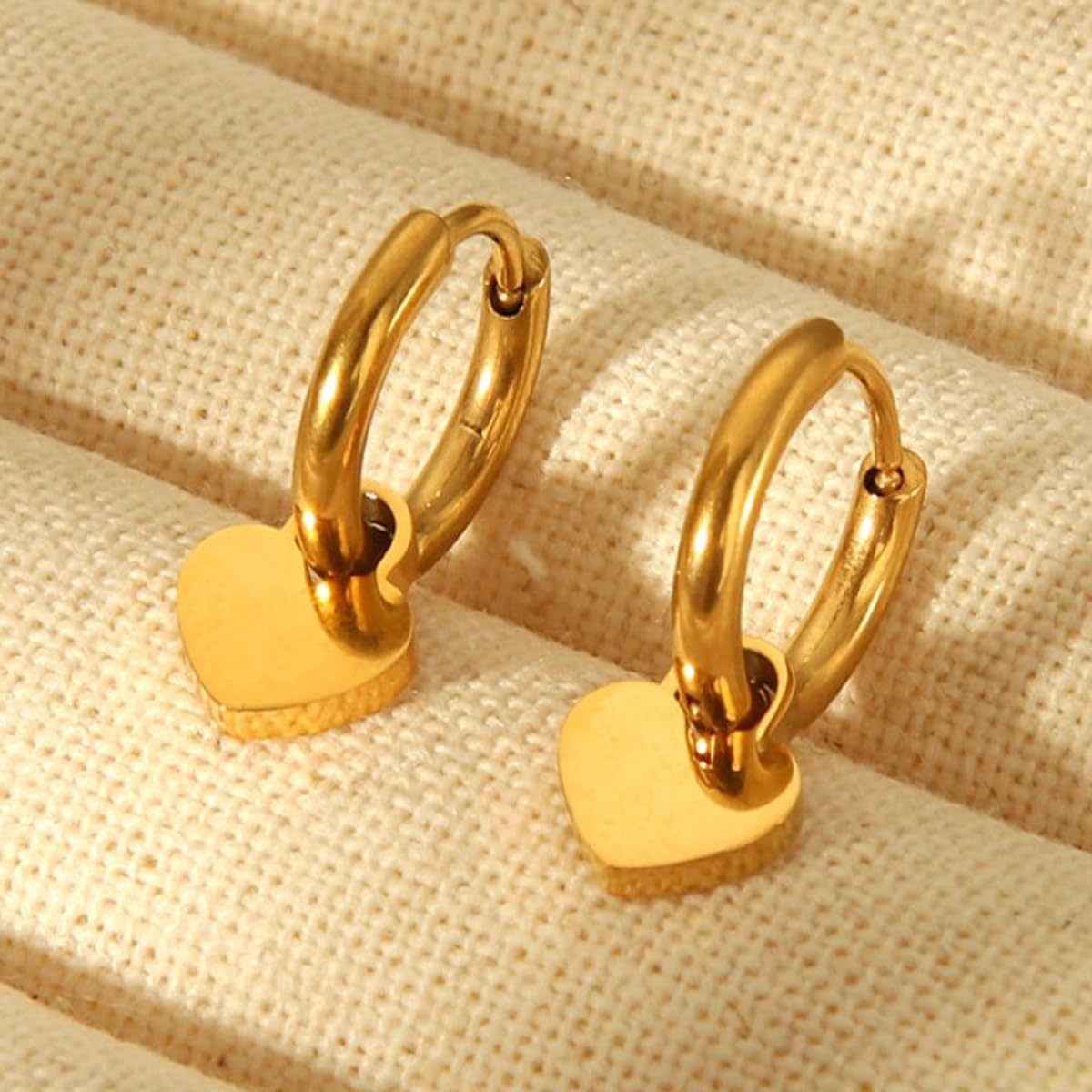 Aaishwarya 18K Gold Plated Waterproof Anti-Tarnish Stainless Steel Heart Drop Huggie Earrings| Gift for Women and Girls