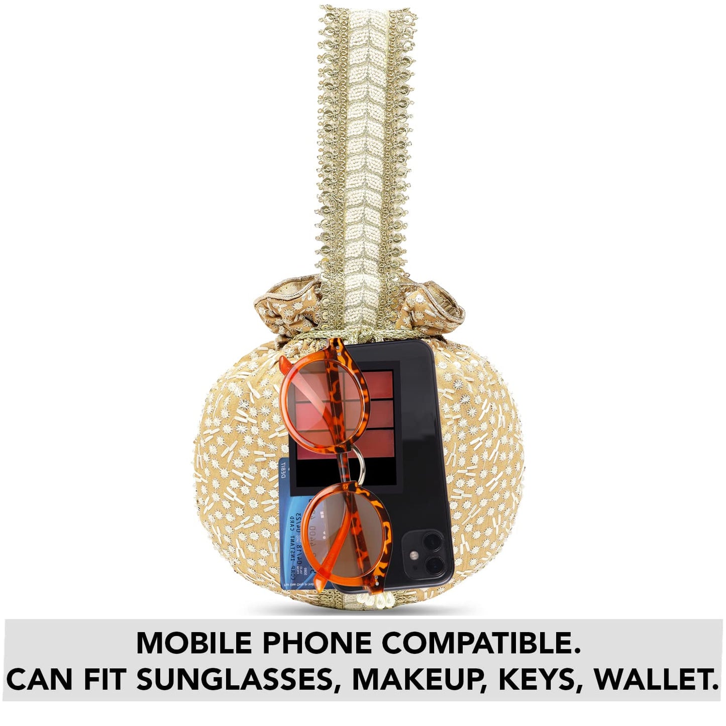 Peora Brown Potli Bags for Women Evening Bag Clutch Ethnic Bride Purse with Drawstring(P93BR)