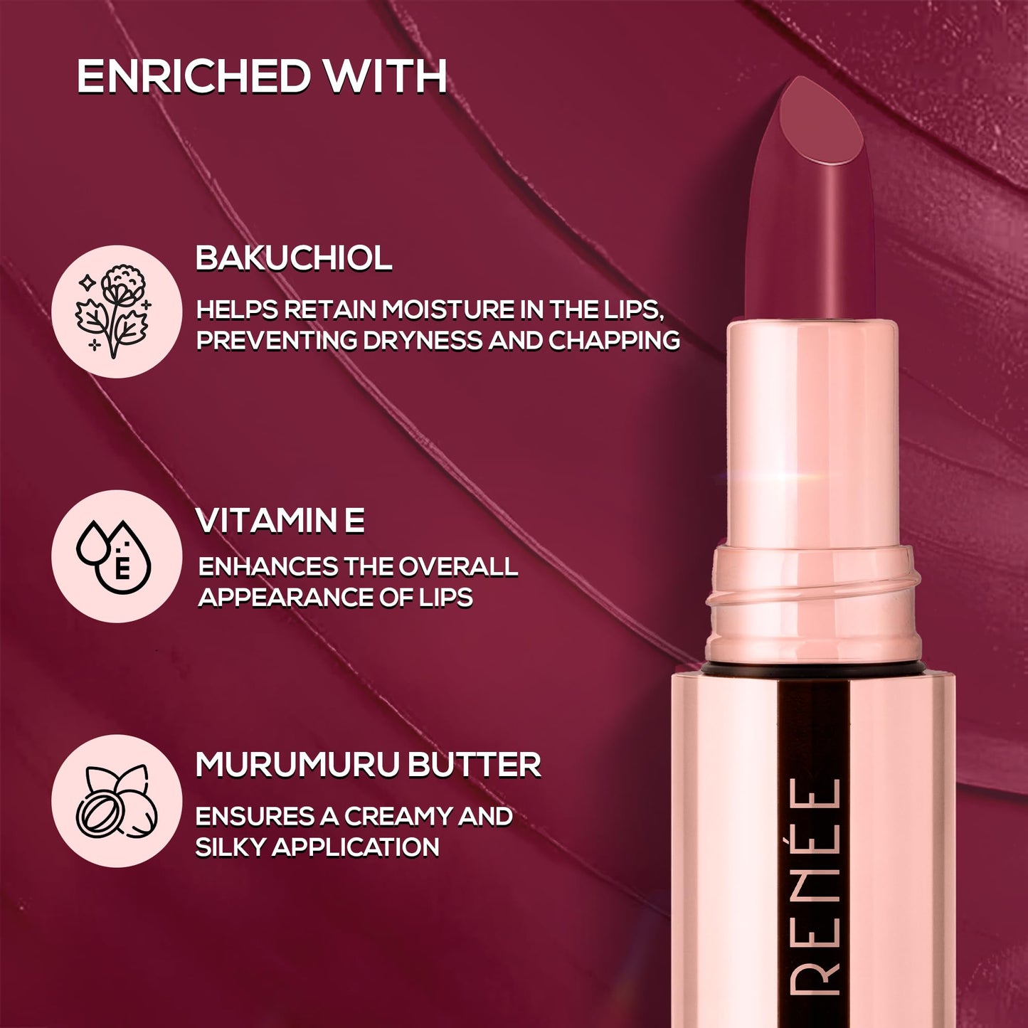 RENEE Everstay Matte Lipstick - Mauve Muse, Long Stay, Hydrating & Non-Drying, Smudge & Transfer Proof, Lightweight, Intense Pigment, Full Coverage, Vitamin E Infused, for All Occasions, 4.2g