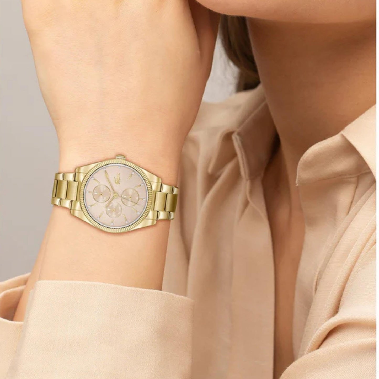 Lacoste Orsay Qtz Multifunction Caramel Round Dial Women's Watch|Stainless Steel Material|Multi Color Band - 2001363