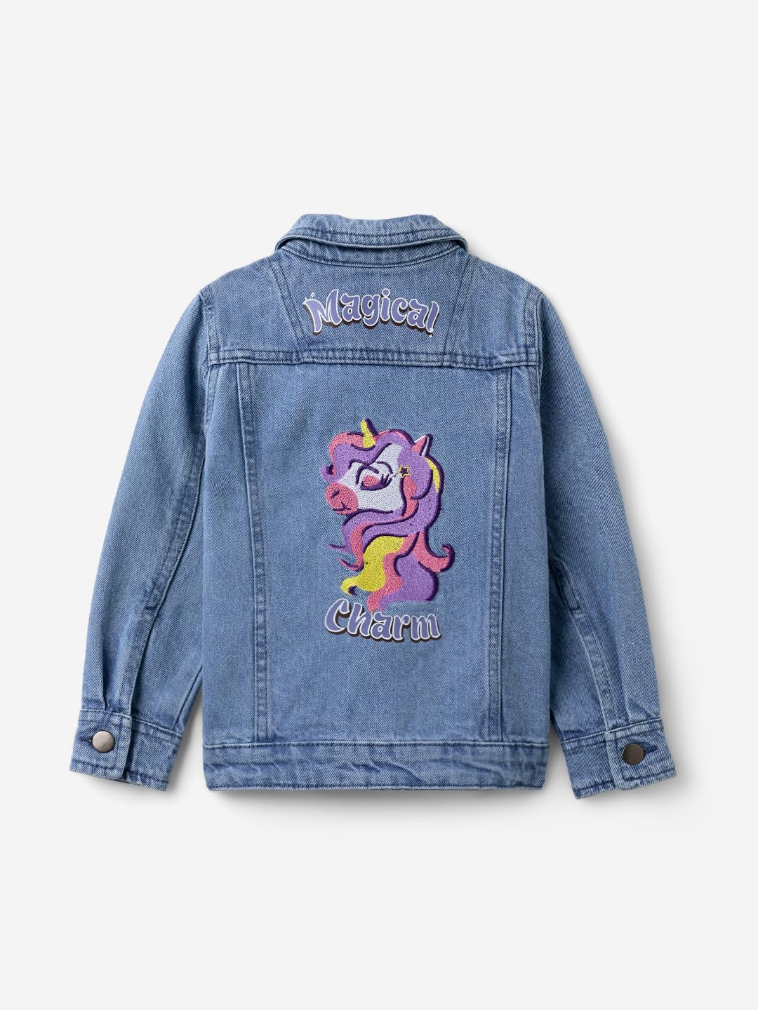 The Souled Store Originals : Magical Charm Denim Girls Long Sleeve Oversized Fit Cropped Denim Jackets
