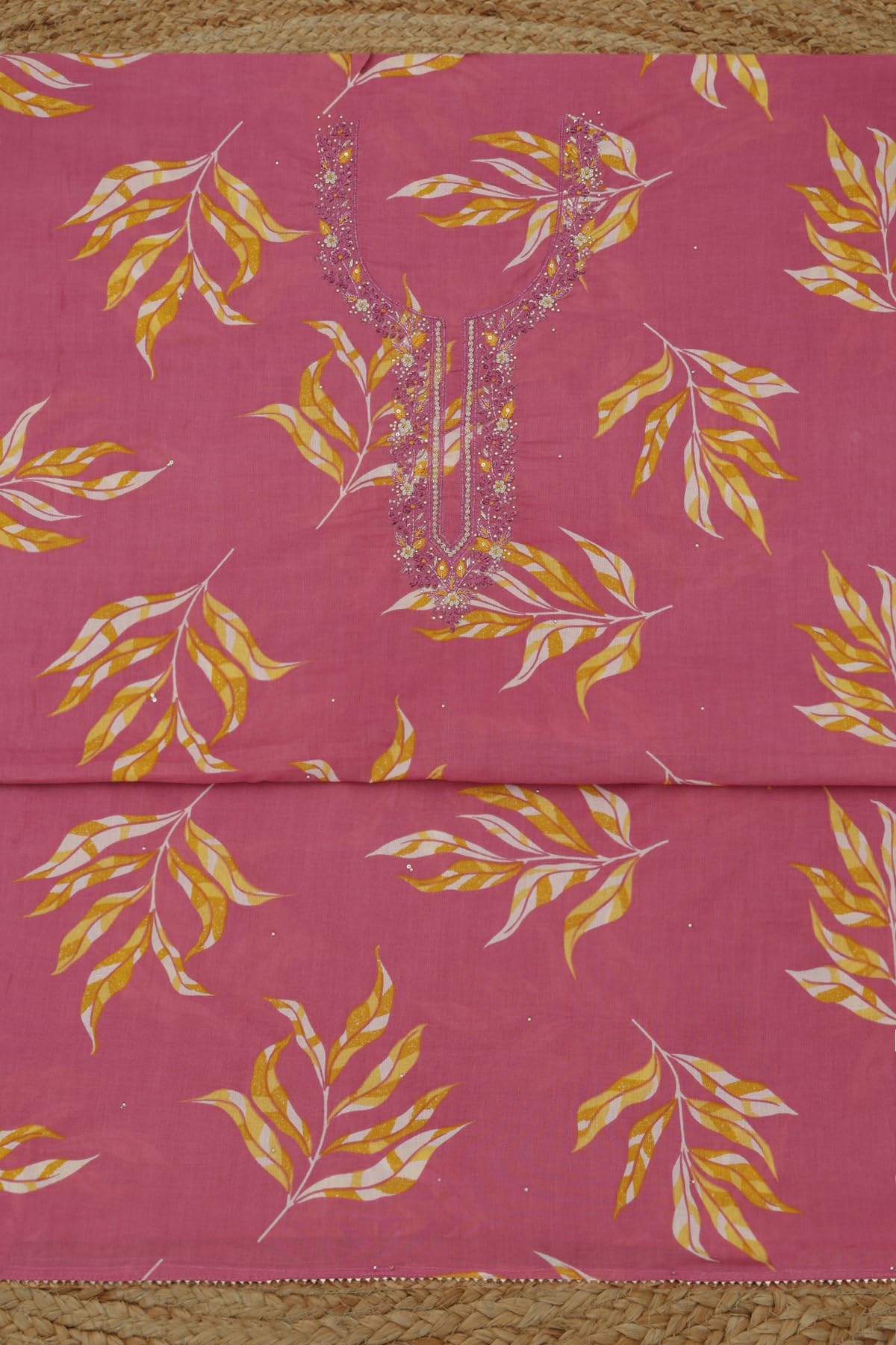 Soch Womens Pink Cotton Floral Dress Material With Beads