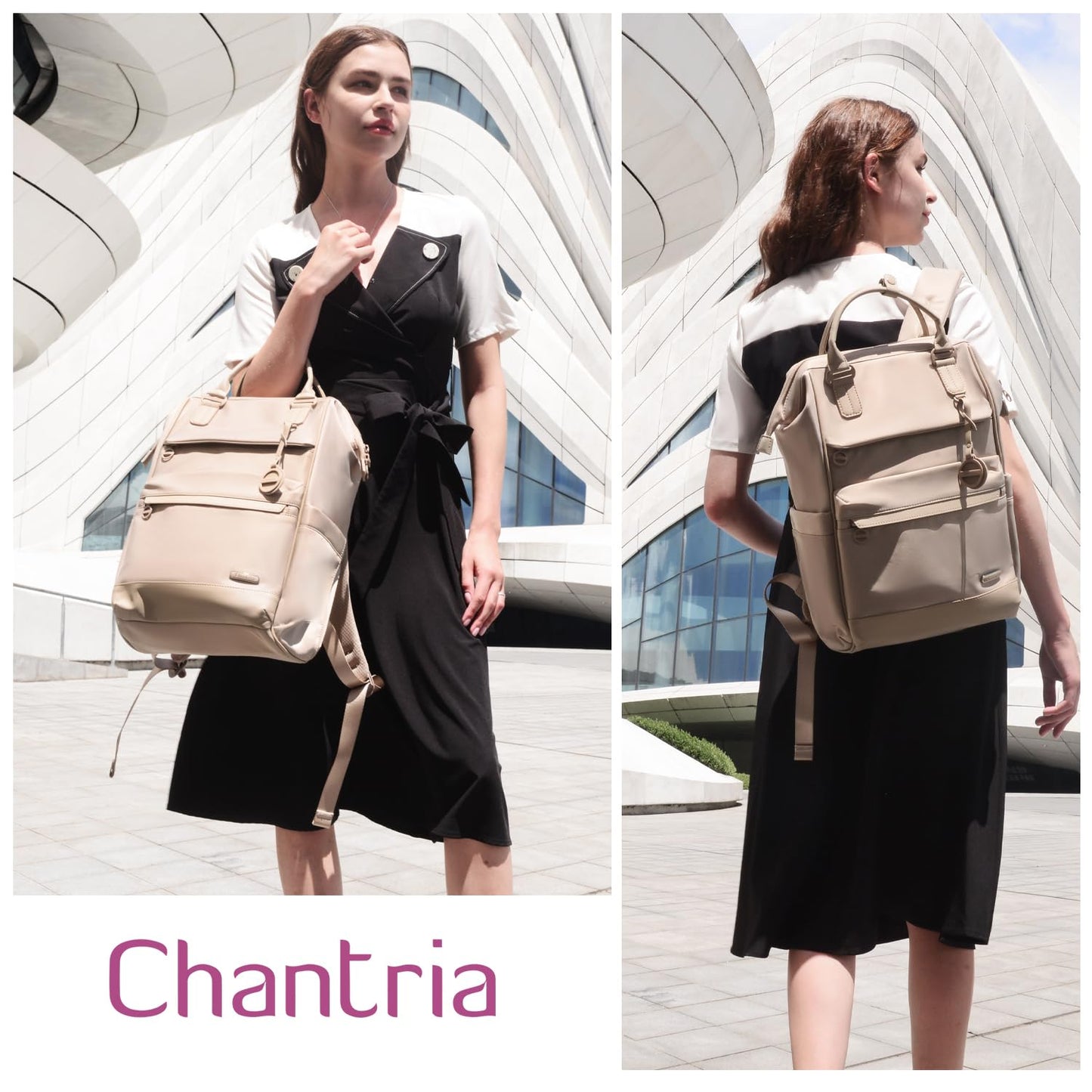 Chantria Laptop Backpack for Women 15.6-inch Work Office Backpack 13L Capacity Laptop Bag College Bookbag Water-resistant Casual Backpack for Travel (Khaki)