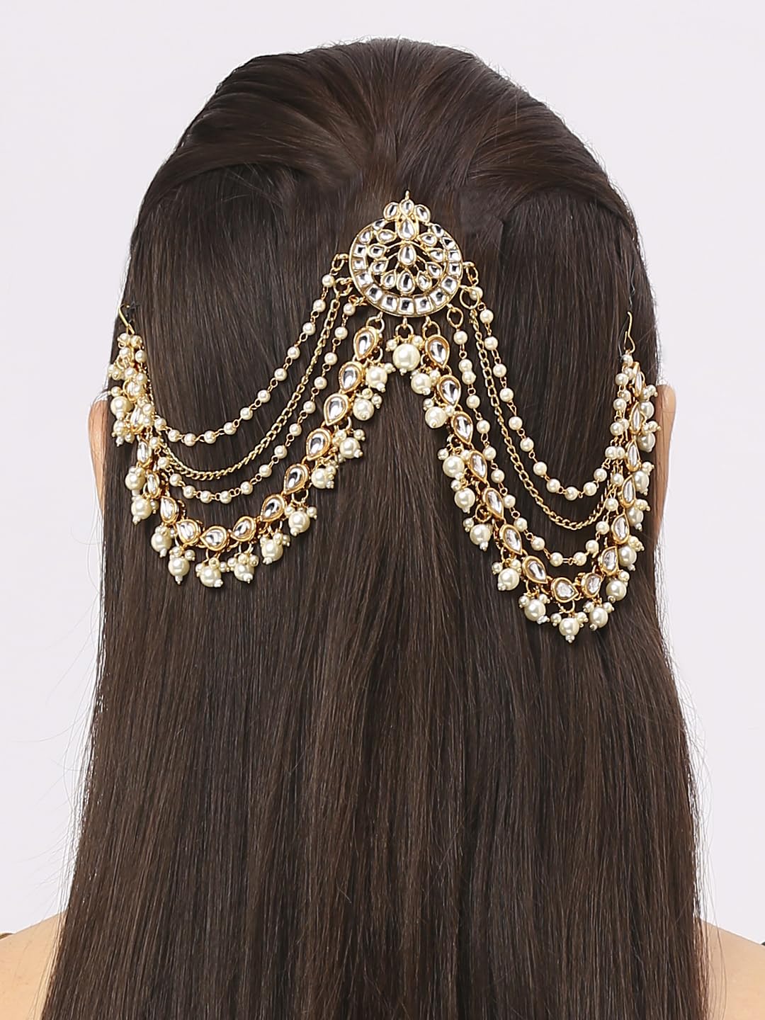 OOMPH Jewellery Gold Tone Ethnic Sheeshphool-Kundan Jadau Floral Design for Women & Girls Stylish Latest (DST4_O2)