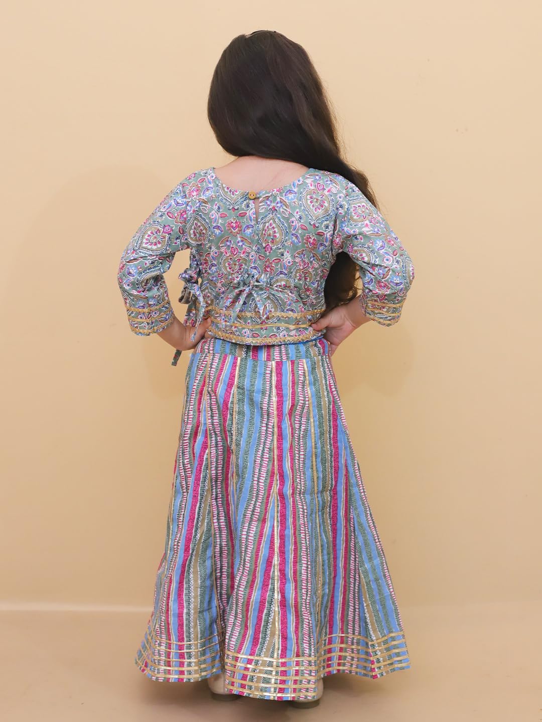 The Mom Store Girls Kurta Lehenga Set Ethnic Wear | Printed | Stylish Kids/baby Kurta for Festivals & Occasions | Cotton | Multicolor Muskaan | 7-8Y