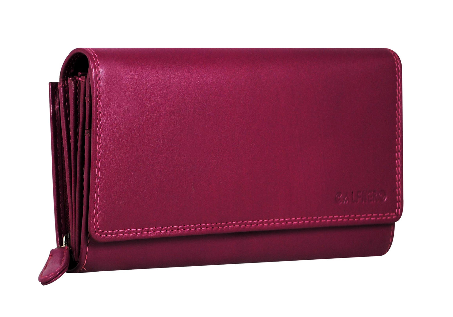 Women's Genuine Leather Wallet-Long Purse Wallet with Multiple Card Slots, Zip Pocket and Note Compartment (Pink)