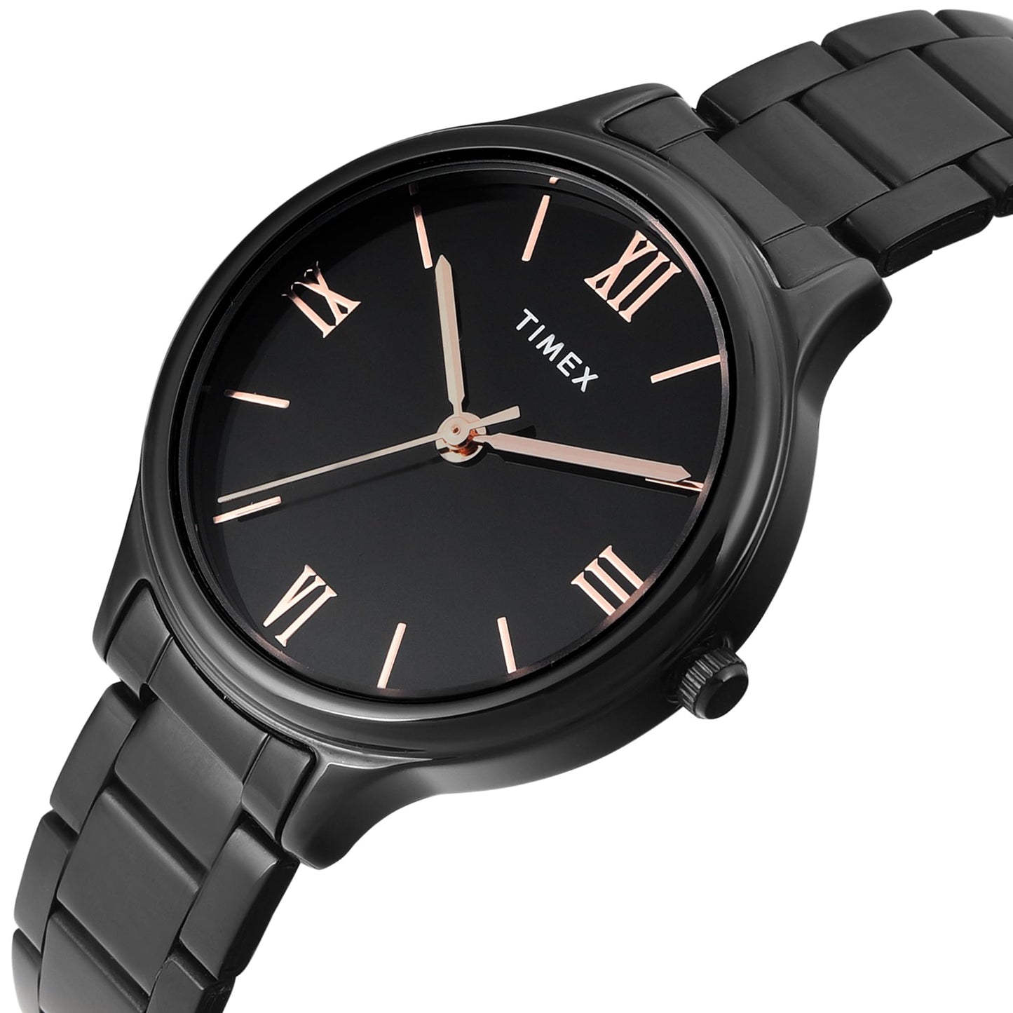 TIMEX Analog Watch for Women with Black Round Dial & Black Stainless Steel Bracelet Band Water Resistant Women's Wrist Watches - TWTL12112