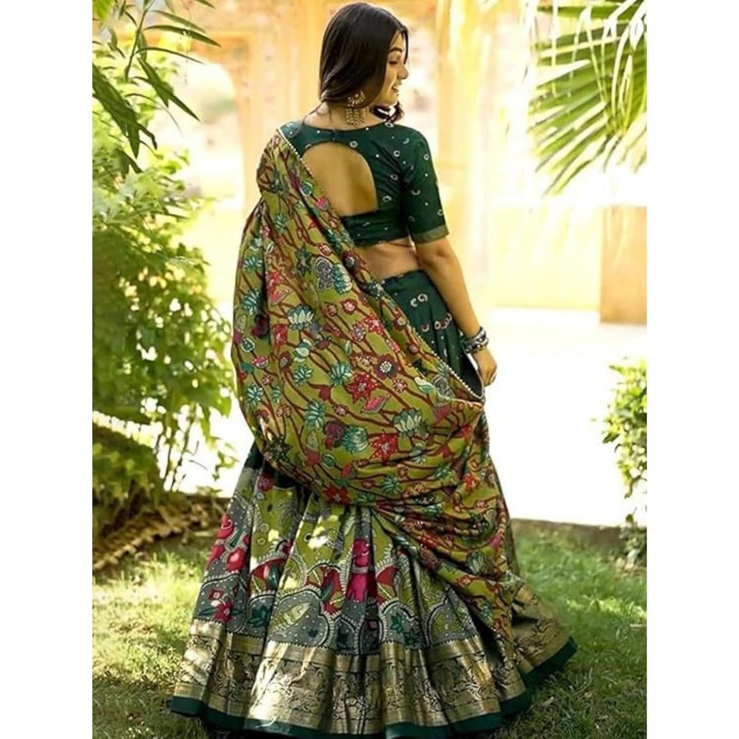 LooknBook Art Women Silk Unstitched Lehenga Choli (ARD1219GRN_Green_Free Size)