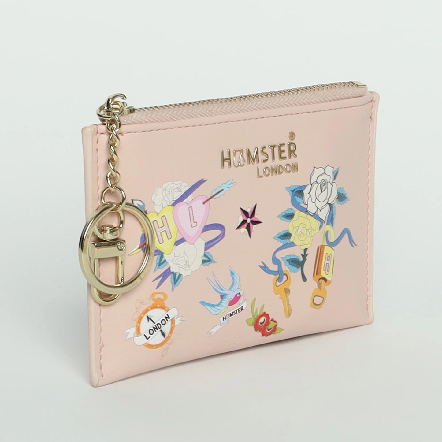 Hamster London Women Leather Millionaire Victoria Card Case with Zip - Pink