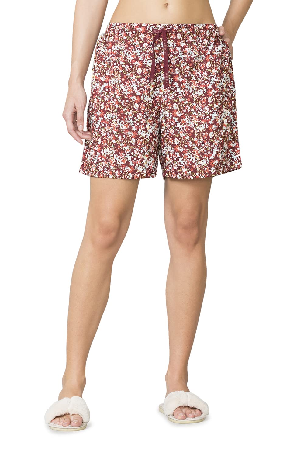 Van Heusen Women Lounge Shorts - 100% Modal - Allover Print, Functional Pocket, Superior Drape_55501_Brick Floral_S