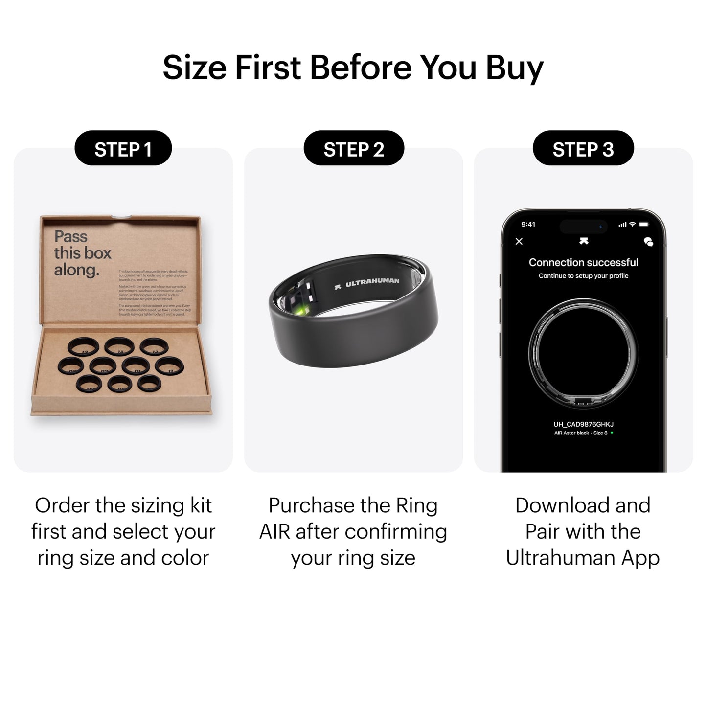 ULTRAHUMAN Ring AIR-Smart Ring Activity Tracker, Size First Sizing Kit,Sleep Tracker,Smart Ring for Men/Women,Fitness Tracker (Matte Grey, 9)