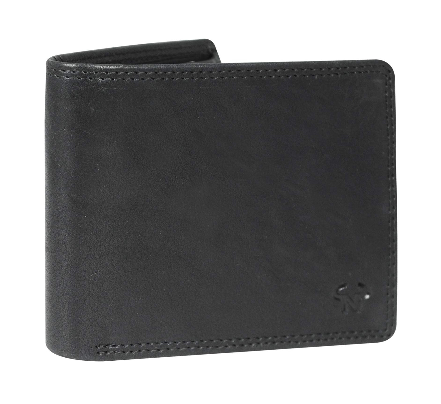 Calfnero Men's Genuine Leather Wallet with Multiple Card Slots and ID Window- Leather Wallet (Black) (Black)